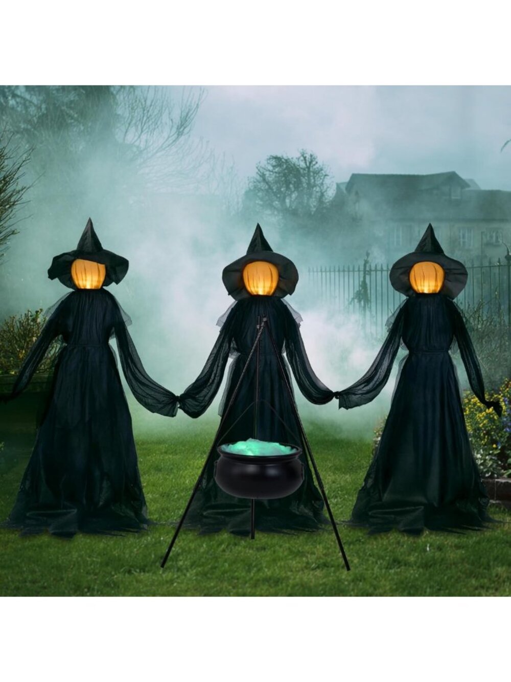 5 FT Halloween Witch Yard Decorations - Light Up Cauldron & Holding Hands
